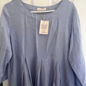 Grae Cove Linen 3/4 Length sleeve Maxi Dress in Blue, size Medium
